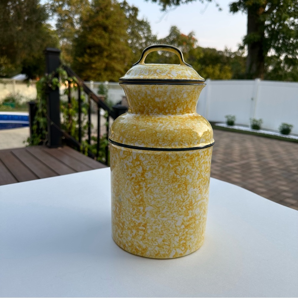 Vintage Stangl Town & Country Yellow Spongeware Large Milk Can Shaped Canister